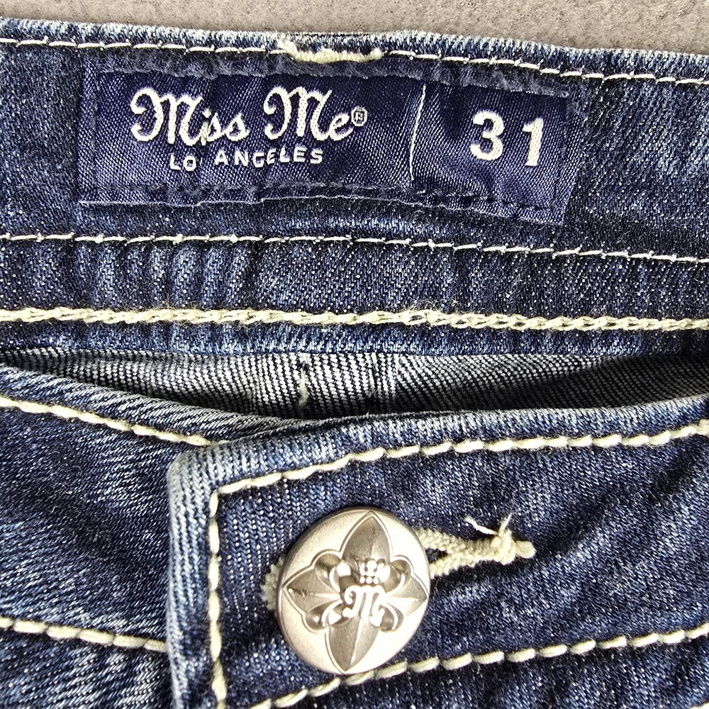 Miss Me Jeans Womens 31x32 Blue Mid Rise Bootcut Embroidered Pockets Denim NWT - Picture 4 of 13